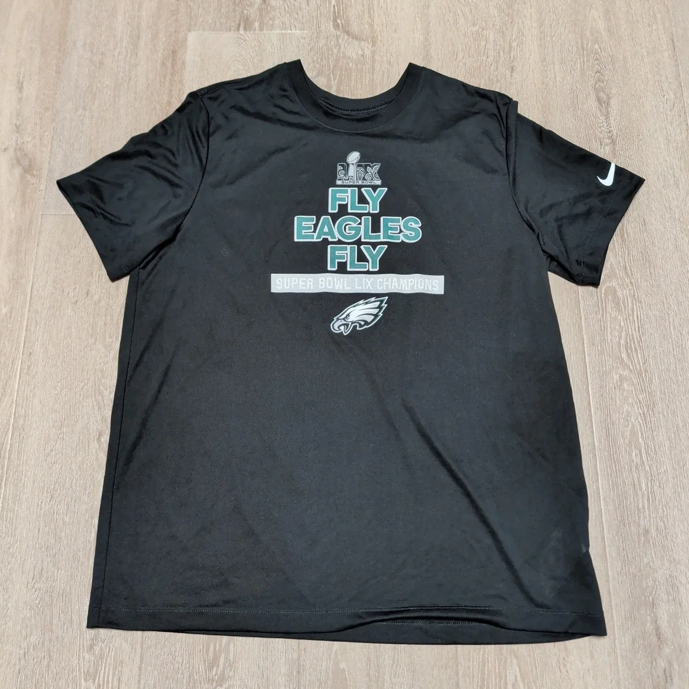 Nike Tee Philadelphia Eagles T-Shirt‎ Womens XL Black Super Bowl LIX Dri-FIT